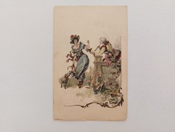 Old postcard postcard with romantic couple lamb