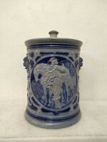 Antique tobacco holder with lid, patina, decorative hard ceramic, Bavaria, 19th century 46 6964