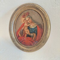19th-century Madonna and child painted on iron plate, painting in oil!