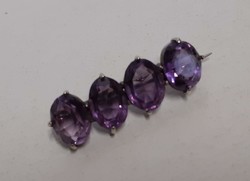 Antique hallmarked silver brooch pin set with polished amethyst stones