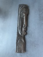 Large carved wooden head sculpture - marked