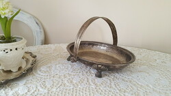 Antique silver-plated serving bowl, basket