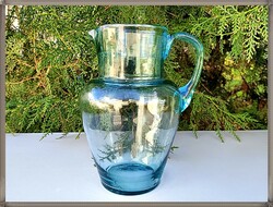 Collector's blown-torn pale blue antique glass jug
