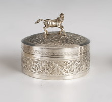 Silver box with horse figure on top