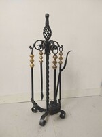 Antique fire pit set for stove fireplace wrought iron and brass 91 6701