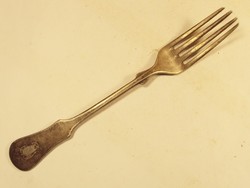 Old antique fork with silver-plated alpaca mark, family coat of arms seal lw.