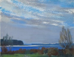 Sándor Éber Jr. (1909 - 1985) Danube landscape c. Pastel picture with original guarantee!