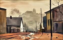 József Dobroszláv (1932 - ) Budai Street c. His painting is 73x53cm with an original guarantee!