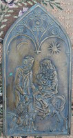Bronz dombormű - falikép - jelzett - relief BETLEHEM - A SZENT CSALÁD