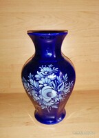 Hand-painted blue porcelain vase cs&m Hungary 21 cm (3/d)