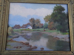 Lajos Szlányi: Szolnok farm oil painting - blondel frame