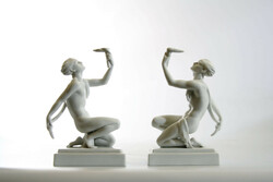 2db Herendi Olimpiai Láng Gondos József Berlini Olimpia Fehér Art Deco Porcelán Figura | Könyvtámasz