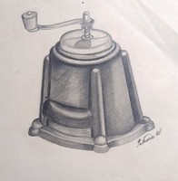 Régi kávédaraló (ceruzarajz) Petrovics jelzéssel - grafit alkotás, tárgyrajz
