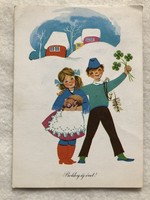 Régi rajzos Újévi képeslap - B. Lazetzky Stella rajz                          -5.