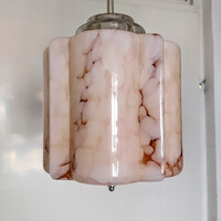Art deco mennyezeti lámpa felújítva - különleges formájú márványozott rózsaszín "kocka" búra