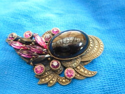Old brooch curiosity with wonderful sparkling stones, large size, approx. 100 years old
