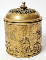 Gyönyörű antik vadászjelenetes réz doboz / cca.1850-1900