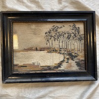 Antique picture frame with tapestry