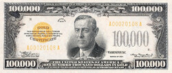 REPLIKA: $ 100.000 1934-ES GOLD CERTIFICATE SOROZAT - GOLD CERTIFICATE SERIES OF 1934