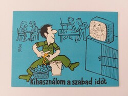 Retro katonai karikatúra képeslap Pusztai Pál rajza levelezőlap