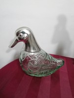 Duck-shaped drinking glass with a metal head