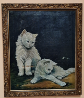 Sale! Antique cat painting / 34.5× 39.5 cm