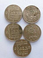 5 Pcs. 100 HUF coin row (no: 23/274.)