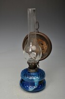 Nagyon ritka petróleum lámpa, paraszt lámpa. kék üveg tartályos - működik.