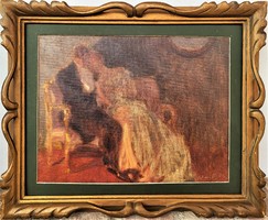Tihamér Margitay (1859 - 1922) 'Loving Couple' oil painting with Guarantee!