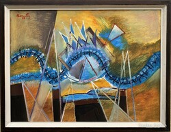 Koppány Attila (1947-) Kijo (2000) című REPRODUKÁLT olajfestménye /60x80 cm/