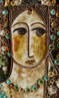 Zsuzsa Györgyey - female head (painted-glazed ceramic)