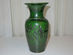 Handmade, folk art, green-glazed, ceramic vase