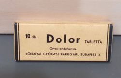 Gyógyszeres doboz a 60-as évekből Kőbányai Gyógyszerárugyár: Dolor bontatlan csomagolás