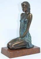 Czobor Sándor "Térdelő lány" c. bronzszobor, certifikáció, ingyen posta