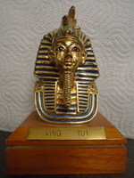 Pharaoh Tutankhamun, bronze or copper bust, small plastic, real 14k gold-plated statue