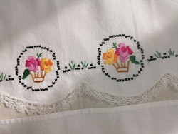 4 old, embroidered, floral shelf strips