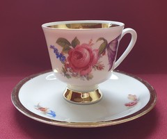Johann Seltmann Vohenstrauss Bavaria német porcelán kávés teás csésze és csészealj szett rózsa minta