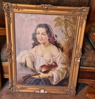 Gypsy girl with violin oil painting - földváry k.