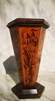 Gyönyörű díszes intarziás fa váza  Biedermeier Art Deco, , videó is készült róla