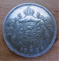 Silver 20 francs Belgium King Albert t1 1934