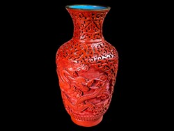Régi sárkányos kínai cinóber lakk váza - Chinese vintage carved cinnabar lacquer dragon vase