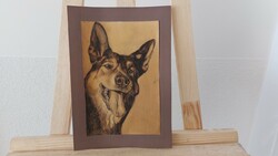 (K) dog painting with a 31x22 cm frame