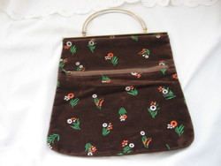 Small brown velvet floral casual bag