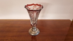 Ezüst talpas ólom kristály váza 25 cm magas - csorba