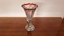 Silver base lead crystal vase 25 cm high - chipped