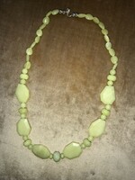 Olive green yellowish mineral semi-precious stone necklace maybe olive jade?