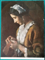 Rudnay Gyula festménye: Hímzőnő 1910/20 között - Naptárból képeslap