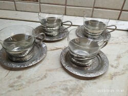 4 Personal tea set made of metal with heat-resistant insert for sale!