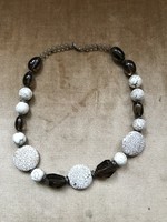 White original howlite and large faceted smoky quartz eye necklace