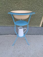 Metal blue wash basin set wash stand enamel wash basin with white wash jug hand washing village rustic